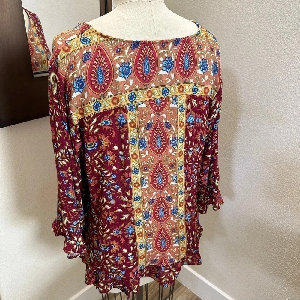 Haute Hippie Boho Floral Print Top with Ruffles - 1X and NWT - Picture 3 of 4